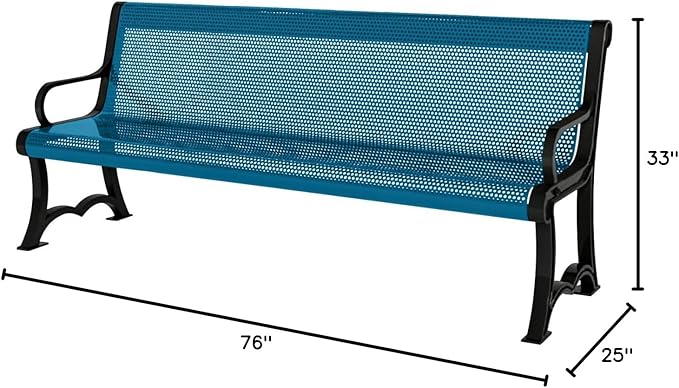 COATEDOUTDOORFURNITURE Coated Outdoor Furniture Heavy-Duty Outdoor Bench Thermoplastic Coated, Punched Steel, Commercial-Grade Garden Bench, Made in America (Portable with Back, 4 Ft, Light Blue)