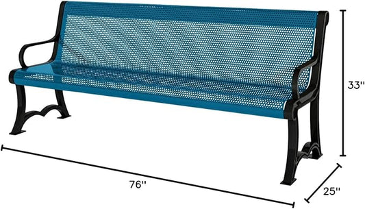 COATEDOUTDOORFURNITURE Coated Outdoor Furniture Heavy-Duty Outdoor Bench Thermoplastic Coated, Punched Steel, Commercial-Grade Garden Bench, Made in America (Portable with Back, 4 Ft, Light Blue)