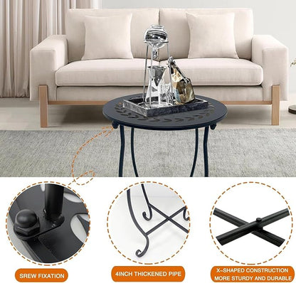 Metal Round Side Table, 2 Pack 14 Inch Bedside Table for Living Room, Weather Resistant Black Metal Outdoor Side Table for Patio Balcony Yard Porch Garden, Plant Stand for Indoor Outdoor Use