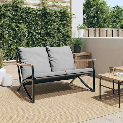 Outdoor Garden Bench 47.2 Inch 2-Seater Patio Loveseat with Soft Cushions, Metal Powder-Coated Steel Frame for Backyard Porch Lawn Furniture, Black