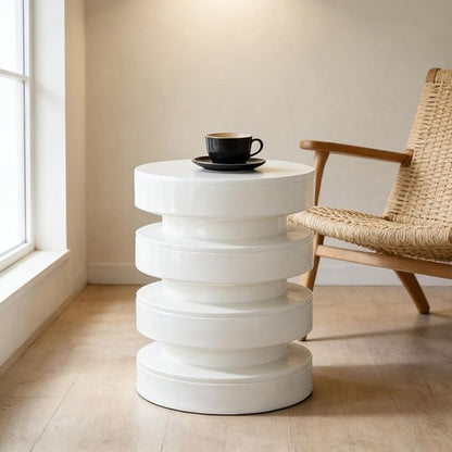 Christopher Knight Home Jeru Lightweight Concrete Round Coffee Table, Indoor and Outdoor Side Table for Living Room, MGO Small Side Table, 3-Tier Design, No Assembly Needed, White