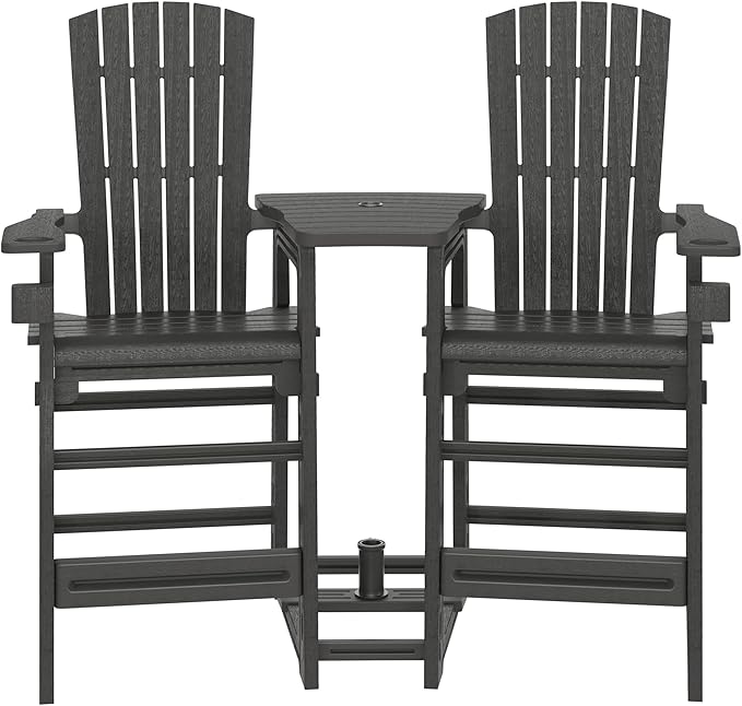 WestinTrends Azura Outdoor Tall Adirondack Chairs with Connecting Table Tray (Set of 2), Gray