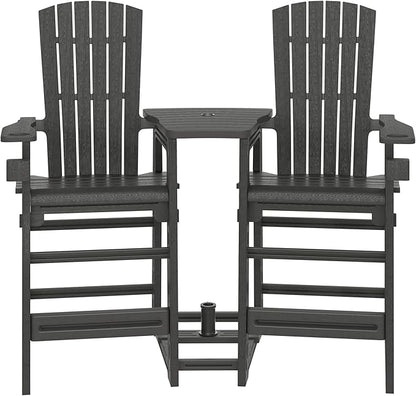 WestinTrends Azura Outdoor Tall Adirondack Chairs with Connecting Table Tray (Set of 2), Gray