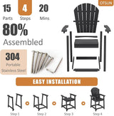 OTSUN Tall Adirondack Chairs Set of 2, HDPE Bar Height Outdoor Chairs, Adirondack Bar Stools for Patio Balcony & Porch - Photo 7