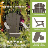 GREENVINES Adirondack-Chairs-with-Ottoman | Set of 4 | Wood Grain | Folding | Retractable-Footrest | HDPE Plastic - Photo 3