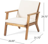 Christopher Knight Home Carlos Outdoor Acacia Wood Club Chairs with Cushions (Set of 2), Brown Patina Finish, Cream - Photo 3