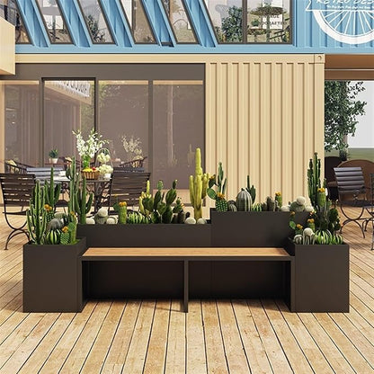 Outdoor Park Planter Bench Outdoor Patio Flower Box Seating Set Large Metal Black Garden Bench with Raised Planter Bench for Park, Yard, Porch, Lawn, Balcony, Backyard Park Flower Box Bench(Small)