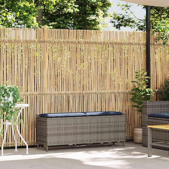 Patio Bench with Cushion Gray 43.3"x11.8"x15.9" Poly Rattan,Poly Rattan Outdoor Garden Bench with Comfortable Cushion Durable Weatherproof Sofa for Yard or Patio Patio Furniture
