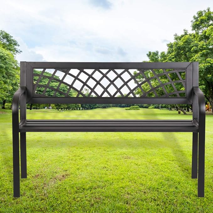 Garden Bench Outdoor Bench with Plastic Backrest for Patio Metal Bench Park Bench or Yard Porch Clearance Work Entryway - Photo 1