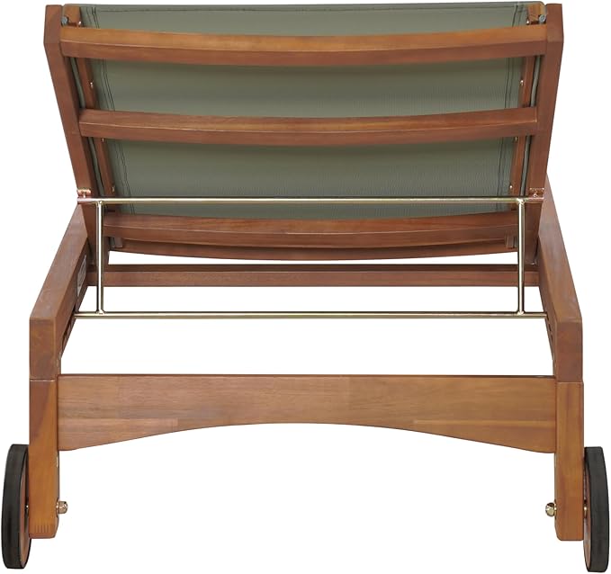 Christopher Knight Home Tristy Chaise Lounge Chair Outdoor, Acacia Wood Frame Sunbathing Pool Lounger, Adjustable Backrest Single Lounge Sofa, Patio Lounge Chaise for Poolside, Green + Natural