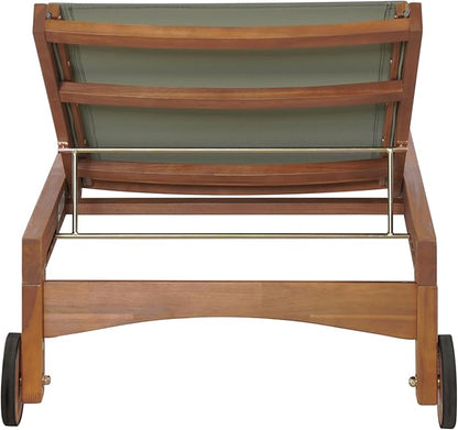 Christopher Knight Home Tristy Chaise Lounge Chair Outdoor, Acacia Wood Frame Sunbathing Pool Lounger, Adjustable Backrest Single Lounge Sofa, Patio Lounge Chaise for Poolside, Green + Natural