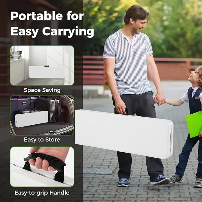 Giantex 6 FT Plastic Folding Bench, HDPE Portable Seat w/Metal Legs, Fold-in-Half Outdoor Bench for Picnic, Garden, Camping, Party Sport Events, 1320 lbs Capacity, No Assembly (1, White)