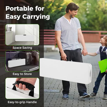 Giantex 6 FT Plastic Folding Bench, HDPE Portable Seat w/Metal Legs, Fold-in-Half Outdoor Bench for Picnic, Garden, Camping, Party Sport Events, 1320 lbs Capacity, No Assembly (1, White)