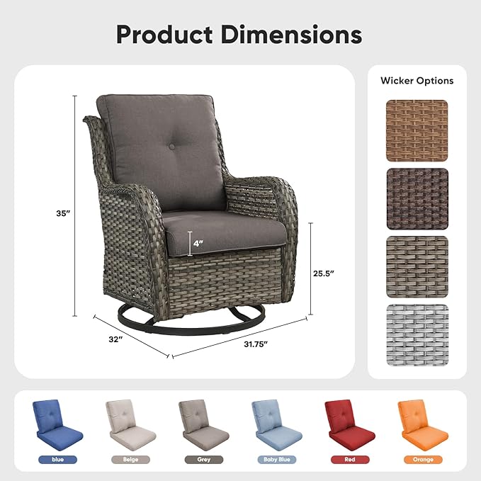 Belord Outdoor Swivel Chairs Set of 2, Patio Wicker Rocker Chairs, All Weather Patio Conversation Furniture Set - Photo 2