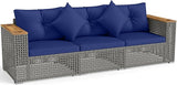 Tangkula 86.5" Large 3-Seat Patio Wicker Sofa, 3 Pieces PE Rattan Sectional Furniture Set with Cup Holder & Wood Armrest - Photo 1