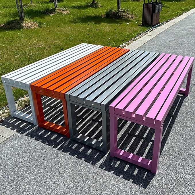 Outdoor Garden Bench Metal Park Seat Weatherproof 3-Person Deck Furniture Backless Furniture Seating for Front Porch,Lawn,Path,Yard(Lightpink,47.2 Inch)