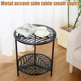 17.7" Two-tiered Metal Round Side Tables Extra-large Black Outside End Table for Patio Round Accent Garden Corner Stand - Photo 3