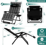 UDPATIO Oversized Zero Gravity Chair Set of 2, 33In XXL Patio Reclining Chair with Cushion, Outdoor Folding Recliner - Photo 3