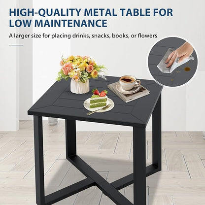 COOS BAY Iron Luxe Outdoor Side Table, Modern Weather Resistant Steel Patio End Table for Backyard, Garden, Deck, Porch, Balcony, Black