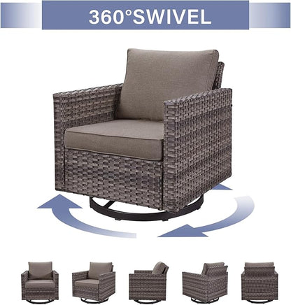 Outdoor Patio Swivel Rocker Chairs - 3 Piece Wicker Patio Furniture Bistro Swivel Rocking Chairs Set with Comfortable Cushions,Sturdy Metal Frame and Side Table for Porch Deck(Mixed Grey/Grey)