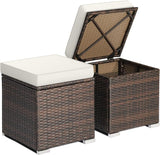 RELAX4LIFE Wicker Outdoor Storage Ottoman, 2-Piece Rattan Footstool w/Removable Cushion - Photo 1