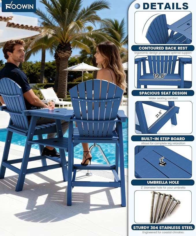 FOOWIN Tall Adirondack Chair Set of 8, All Weather HDPE Bar Height Adirondack Chair with Double Connecting Trays - Photo 6