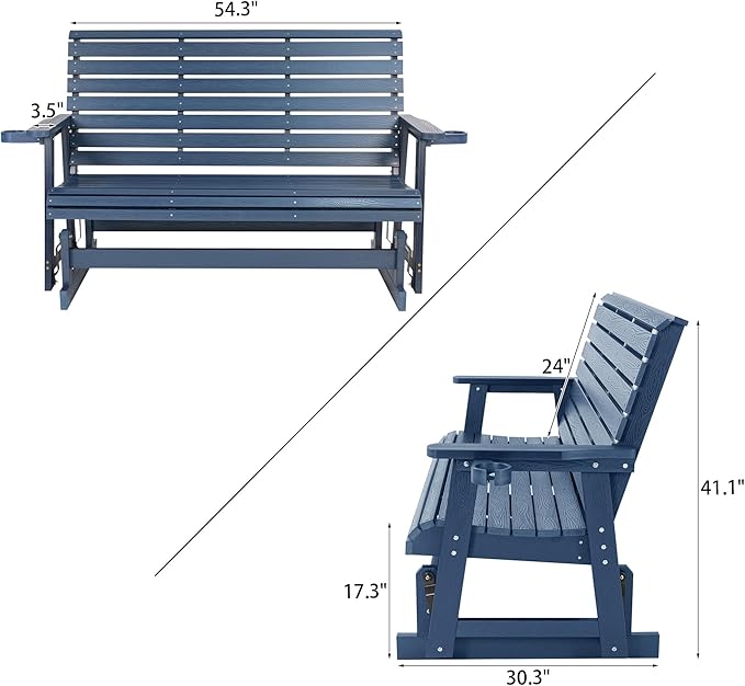 HIPS Patio Glider with Cup Holders, Durable Poly Lumber Material, All-Weather Resistant - Photo 2