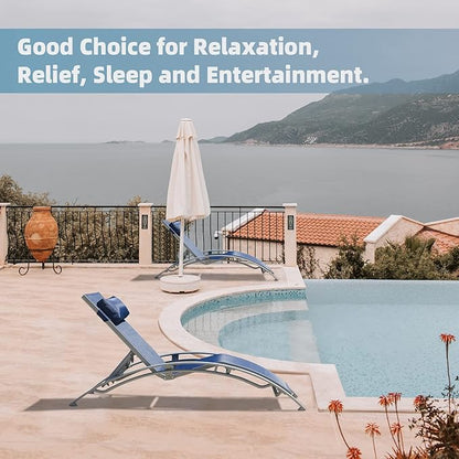 domi outdoor living Domi Lounge Chair Set of 2, Aluminum Lounge Chairs for Outside with 5 Adjustable Positions, Chaise Lounge Outdoor for Pool, Garden, Beach, Camping, Backyard (Blue) (LLFT0586-B)