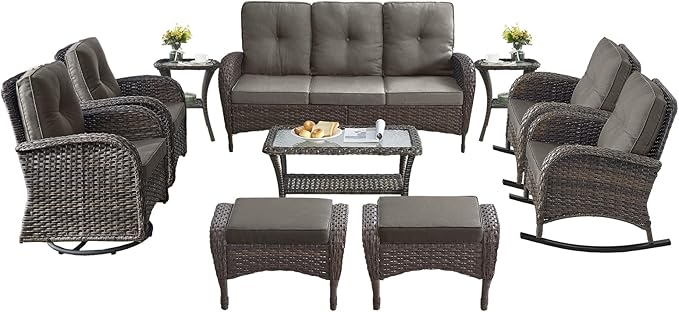 10-Piece Patio Furniture Set-Patio Rocking Chairs Set of 4 Outdoor Rattan Sofa Sets with Coffee Table Outdoor Patio - Photo 2