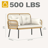DWVO Outdoor Loveseat, Patio Wicker Furniture Set with Cushion & Adjustable Feet, Patio Couch for Garden, Balcony - Photo 2
