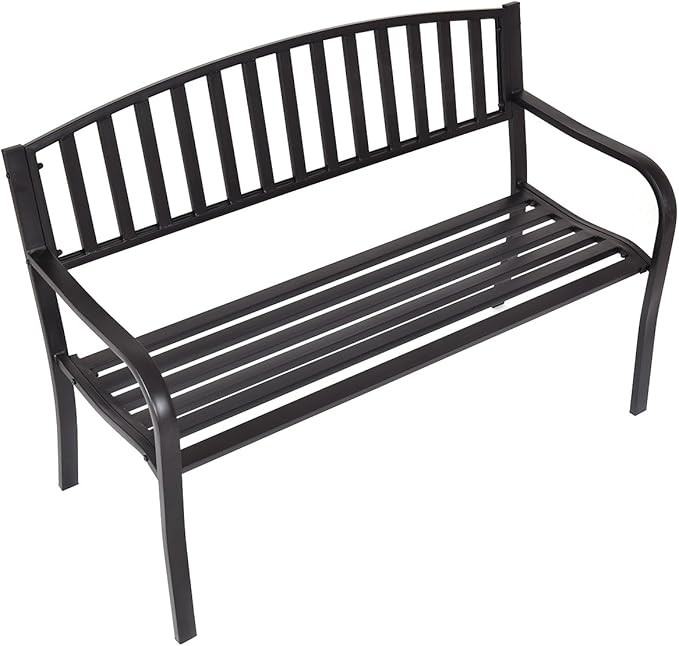 Tangkula 50 Inch Outdoor Steel Garden Bench Park Bench, Patio Chair Garden Bench with High Back & Rustproof Armrests, Ideal Bench for Lawn, Yard, Porch, Deck & Poolside