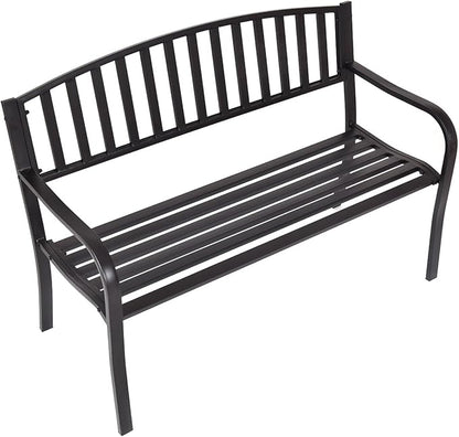 Tangkula 50 Inch Outdoor Steel Garden Bench Park Bench, Patio Chair Garden Bench with High Back & Rustproof Armrests, Ideal Bench for Lawn, Yard, Porch, Deck & Poolside