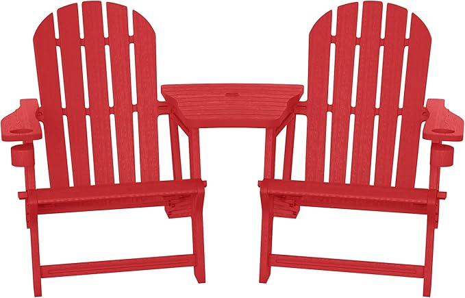 WestinTrends Azura Outdoor HDPE Adirondack Chairs with Connecting Table Tray (Set of 2), Red