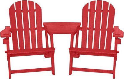 WestinTrends Azura Outdoor HDPE Adirondack Chairs with Connecting Table Tray (Set of 2), Red