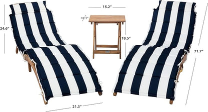 SAFAVIEH Outdoor Collection Pacifica Natural Brown Solid Wood/Navy & White Stripe Cushion 3-Piece Chaise Lounge Set with Table (PAT7020F)