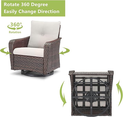 Rilyson Outdoor Patio Swivel Rocker Chairs - 2 PC Wicker Rattan Patio Rocker Glider Chair Set with High Back,Comfy Cushions and Deep Seating for Porch Deck Backyard Garden(Brown/Beige)