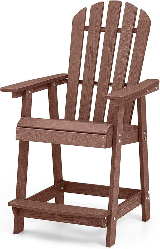 Giantex Tall Adirondack Chair, HDPE Outdoor Bar Stools with Armrests, 4.5” Wide Footrest, Patio Adirondack Barstools, All-Weather Balcony Chairs for Poolside, Garden, Backyard (1, Coffee)