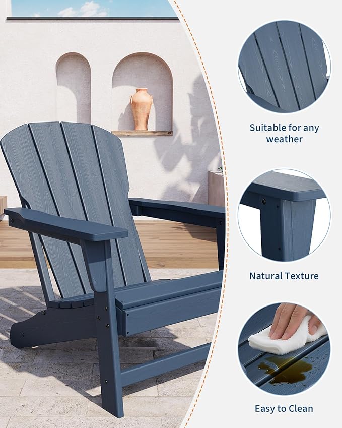 Modern HDPE Plastic Adirondack Chair - Oversize 380 LB Poly Lumber Weather Resistant Firepit Chair - Outdoor Patio - Photo 4