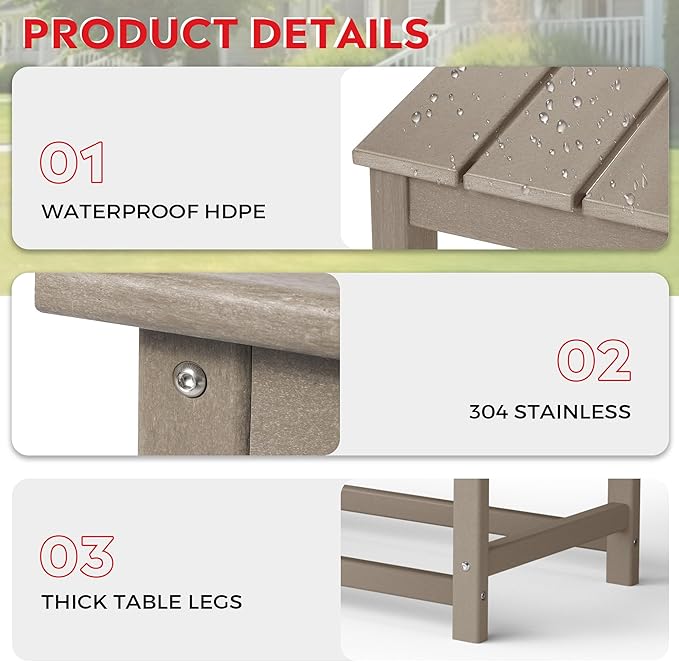 Costaelm Lakeview 3-Piece Adirondack Chairs with Cup Holders and Coffee Table Set, Weathered Wood