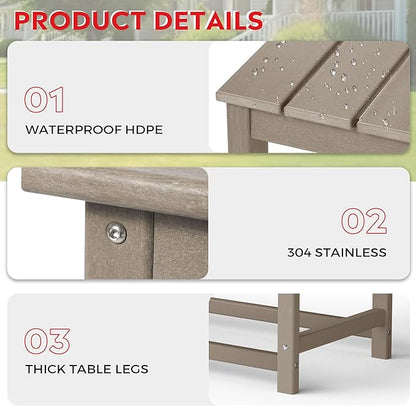 Costaelm Adirondack Conversation Table, HDPE Outdoor Drink Weather Resistant, Outdoor Patio Porch Accent Balcony Table for Pool, Seaside, Backyard, Weathered Wood