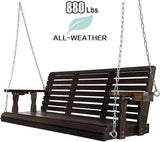 Fortune Candy Wooden Porch Swing 3-Seater, High Backrest and Deep Seat, Bench Swing with Cupholders - Photo 3