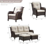 HUMMUH Outdoor Furniture 5 Pieces Patio Furniture Set Wicker Outdoor Sectional Sofa with 2 Patio Chairs,Ottomans - Photo 2