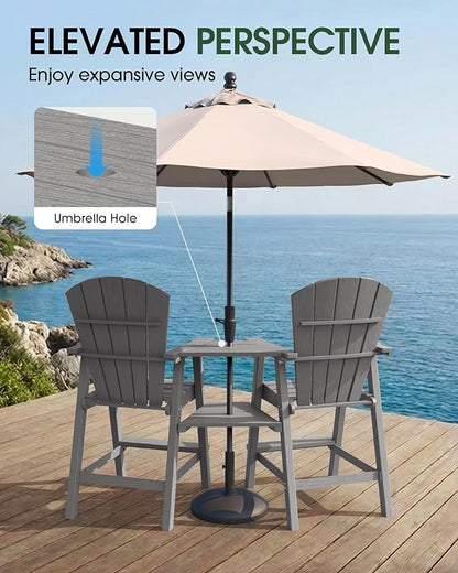 Tall Adirondack Chairs Set of 2, HDPE High Adirondack Chairs with Double Removable Trays, All Weather Outdoor Barstools for Patio, Balcony, Backyard, Deck and Garden, Grey