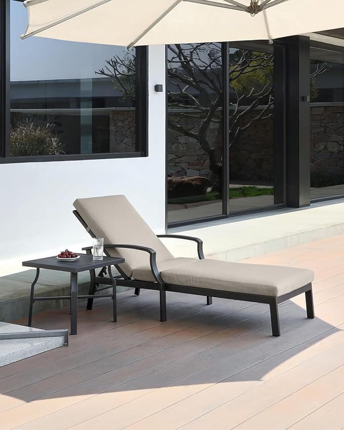 2 Pieces Lounge Chair Set, Outdoor Chaise Lounge Set, Never-Rust Aluminum Pool Lounge Set with Gray Cushion - Photo 9