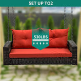 YITAHOME Wicker Hanging Porch Swing Chair Outdoor Brown Rattan Patio Swing Lounge w/ 2 Back Cushions Capacity 530lbs - Photo 4