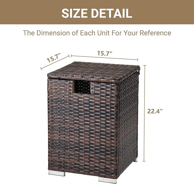 Outdoor Wicker Side Table with Storage Space, Square PE Rattan End Table for Patio Garden Poolside Deck