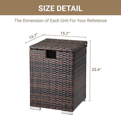 Outdoor Wicker Side Table with Storage Space, Square PE Rattan End Table for Patio Garden Poolside Deck