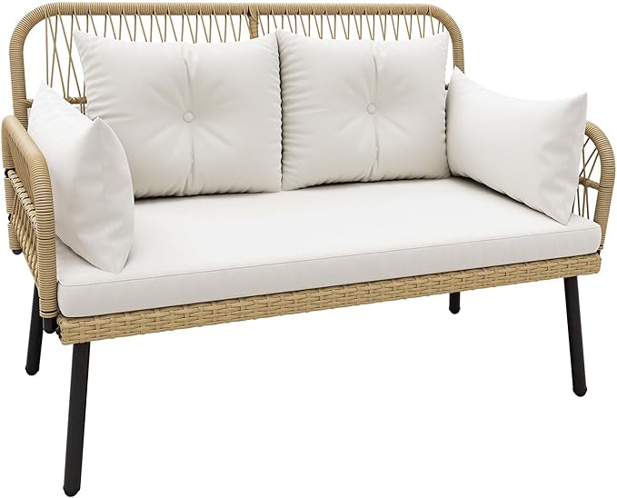 DWVO Outdoor Loveseat, Patio Wicker Furniture Set with Cushion & Adjustable Feet, Patio Couch for Garden, Balcony - Photo 8