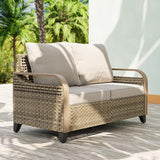 EAGLE PEAK Wicker Outdoor Patio Sofa Modern Rattan Patio Furniture Loveseat for Backyard Deck Porch Balcony - Photo 1