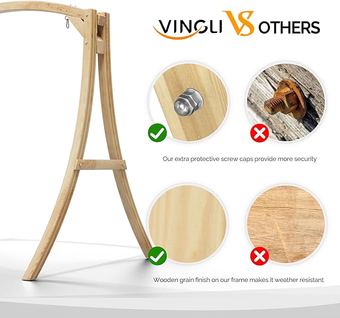 VINGLI 5FT Porch Swing Frame, 1000LBS Heavy Duty A-Frame Wooden Porch Swing Stand with Curved Arc Top - Photo 3